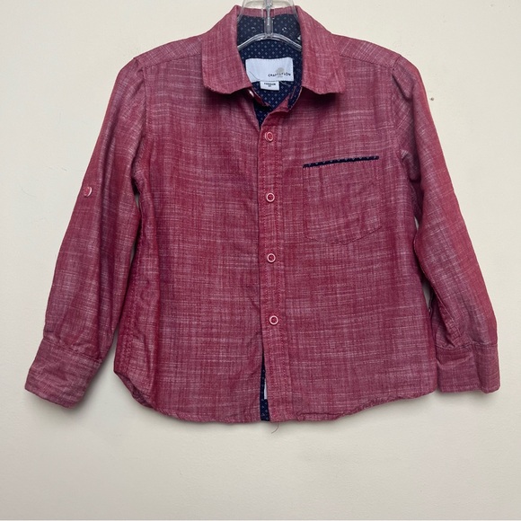 Boys 3t Craft And Flow Red maroon Button Down Shirt With Collar Blue lining - Picture 1 of 9